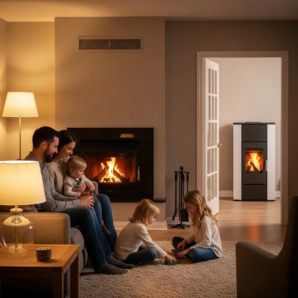 Cozy living room with a modern furnace creating a warm, comfortable atmosphere